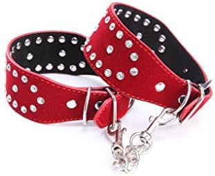 Pianola Lingerie Red Faux Leather Wrist Cuffs with Rhinestones
