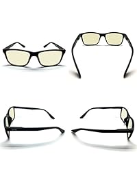 J + S anteojos de lectura con protección de luz azul de computadora, lentes de videojuego, 0.0 ampliación, anti luz azul,100  protección contra UV, baja distorsión del color, accesorio esencial para juegos., EC0087 BFCL, Rectangle, M, 1