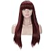 morvally Women's 26 inches Long Straight Burgundy Synthetic Resistant Hair Wigs with Bangs Natural Looking Wig for Women Halloween Cosplay (Burgundy)