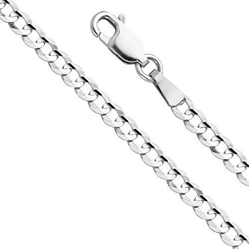 TWJC 14k REAL Yellow OR White Gold Solid Men's 4mm Cuban Concave Curb Chain Bracelet and Necklace with Lobster Claw Clasp