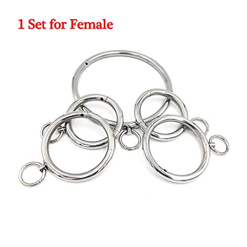 BDSM Bondage Kit Anklet Cuffs/Collar/Handcuffs with Removable Ring – Round Stainless Steel Fetish Slave Restraints Tools for Adult,1setforfemale
