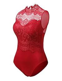Aranmei - Body de encaje sin mangas para mujer, diseño floral