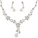 EleQueen Women's Cubic Zirconia Simulated Pearl Flower Bridal Necklace Earrings Jewelry Set Ivory Color Gold-Tone