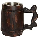 GoCraft Handmade Wooden Beer Mug with 18oz Stainless Steel Cup | Great Beer Gift Ideas Wooden Beer Tankard for Men | Vintage 
