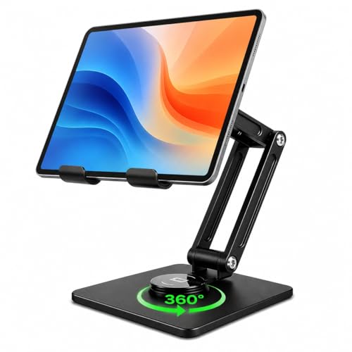 Yoele Soporte Tablet Escritorio Brazo Ajustable Estable – Base Pesada Giratoria 360° para iPad, Kindle y Tablets, Ideal para Oficina, Estudio y Uso Diario