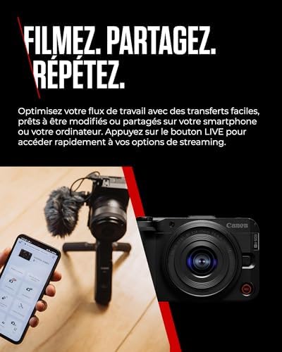 EOS R50 V + RF-S 14-30mm F4-6.3 is STM PZ - Appareil pour Le Vlog Compatible avec l'Objectif Canon RF | Matériel pour Créateurs de Contenu | Vlog et Voyage | Connexion Bluetooth
