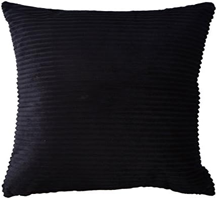 WFLOSUNVE Throw Pillow Case Super Soft Corduroy Striped Square Decorative Cushion Cover for Bed and Couch 18x18 Inch, No Pillow Insert (Black1)