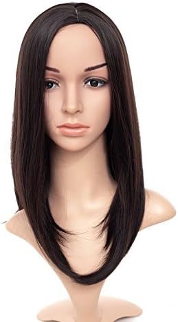 MXXWIG Synthetic Straight Black Wigs for Women Shoulder Length Middle Part Natural Black Color Wig Heat Resistant Fiber Daily Wig 18 Inch Color 2#