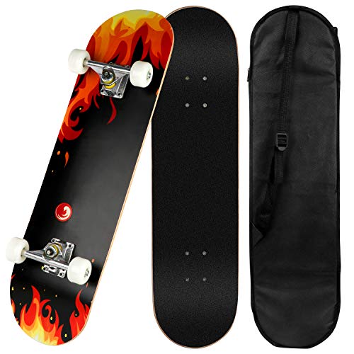 CCTRO Skateboards 31" Pro Skateboard Complete, 8 Layer Maple Skateboard Deck for Extreme Sports and Outdoors, Tricks Skate Board for Beginners and Pro(31" Red Frame)