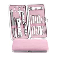 Fashion Road Manicure Kit, Set of 15 Stainless Steel Nail Clippers Set Facial, Hands and Feet Care Manicure Tools Set with a Pink Luxurious Travel Case