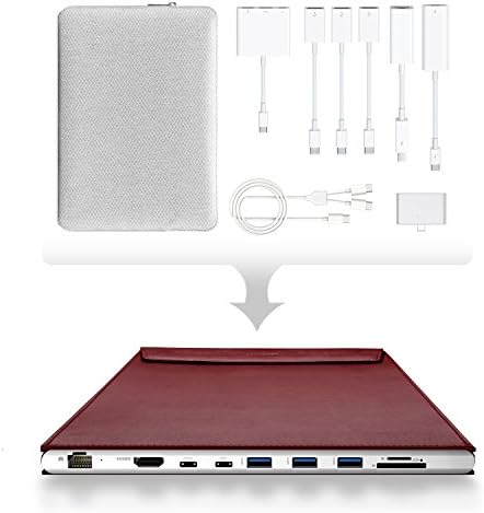 DockCase Docking Hub Station and Leather Sleeve Case Red for MacBook Pro 13¡±(2016/2017) With USB C, USB 3.0, HDMI, SD/Micro SD, Ethernet