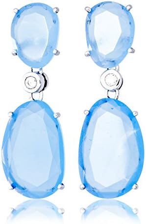 Solid Gold Drop Earrings of Blue Chalcedony with a Brilliant Cut White Diamond in 14K White Gold