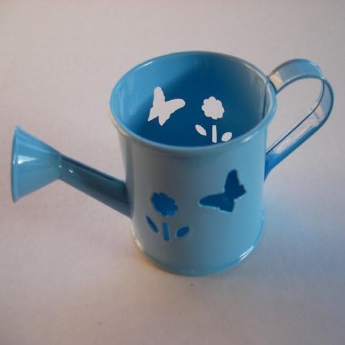 5 Pack Watering Can Shaped Favour Pail/Bucket or Tea Light Holder with Butterfly and Flower Cutouts - Choose form Purple,Hot Pink, Baby Blue, Baby Pink (Baby Blue)