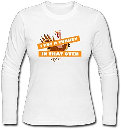 GLASI5 Women's Long Sleeve T-Shirt Funny Thanksgiving I Put A Turkey In That Oven Fashion Casual Printed Crew-Neck Cotton Tee Tops