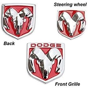 1pcs Red Front Hood + 1pcs Back Rear + 1pcs Steering Wheel Car Emblem Badge Sticker Auto Car Accessories Continental Designed Dodge