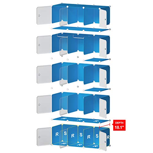 GEORGE&DANIS Portable Wardrobe Plastic Modular Closet Organization Customizable Cube Storage Organizer Bedroom Armoire Dresser, White, 18 inches Depth, 3x5 Tiers