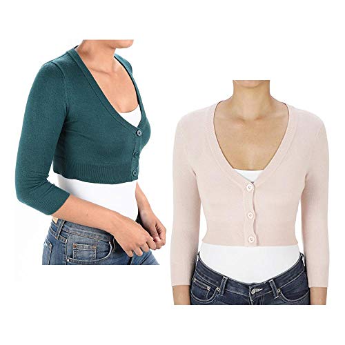 Women's Cropped 3/4 Sleeves Cardigan Sweater Vintage Inspired Pinup CO129-WHT-1X White - Thumbnail 5