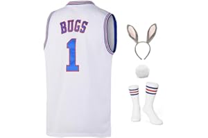 SPPOTY Mens Basketball Jersey Lola #10 / Bugs #1 Space Movie Jersey 90s Hiphop Halloween Costumes Set White S-XXL