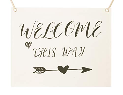 Wishprom Greenery Wedding Welcome Sign Gold Ceremony This Way Sign Directional Signage Arrow Pointing to Wedding Ceremony Reception Sign Banner