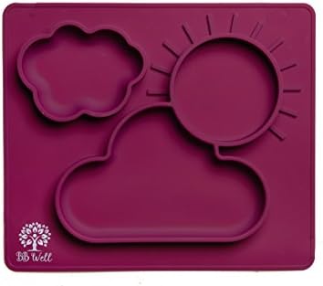 Divided silicone placemat by BB Well- the large tray is non-slip and harder to flip- larger portion sizes great for toddlers and kids of any age- food dish (Purple)
