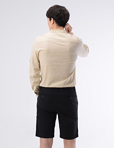 NEARKIN (NKNKN350 Beloved Men Henley Neck Long Sleeve Daily Look Linen Shirts Beige US XS(Tag Size XS)