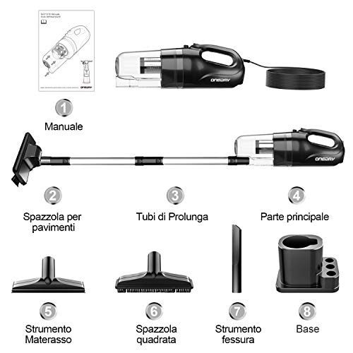 Aspirateur balai sans sac ONEDAY Aspirateur à Main Sans Sac cable 6 en 1 Portable Cyclonique 15Kpa (10m)