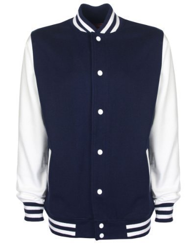 fdm Unisex Varsity/University Jacket (Contrast Sleeves) (L) (Navy/White)