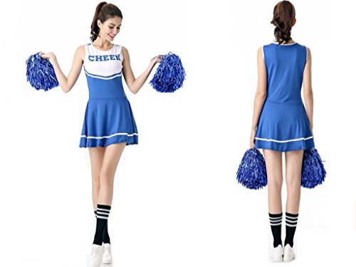 Cheerleading skirt cheer costume complete outfit with pompoms,blue