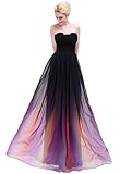Esvor Strapless Pleats Gradient Colorful Ombre Chiffon Prom Dress Evening Gown