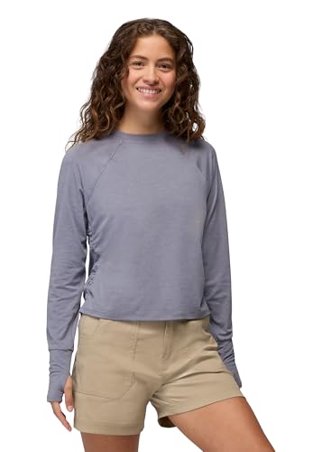 prAna Womens Sol Searcher Long Sleeve Crew, Taro, Large