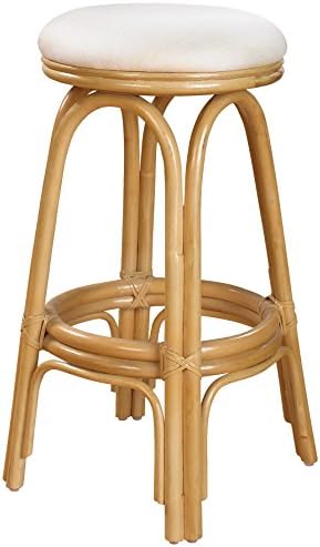 Hospitality Rattan 804-6095-NAT-C Carmen Indoor Swivel Rattan & Wicker Counter Stool in Natural Finish with Cushion, 24", Light Beige