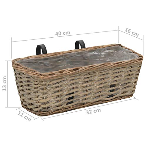 yorten Balkon-Pflanzgefäß 2 STK. Balkonkasten Terrasse Blumenkasten Pflanzkübel Korbweide mit PE-Auskleidung 40 x 16 x13 cm (L x B x H) Braun – Bild 7
