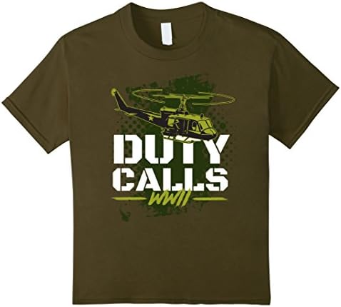 Kids Duty Calls WWII Helicopter T-Shirt Gift 10 Olive