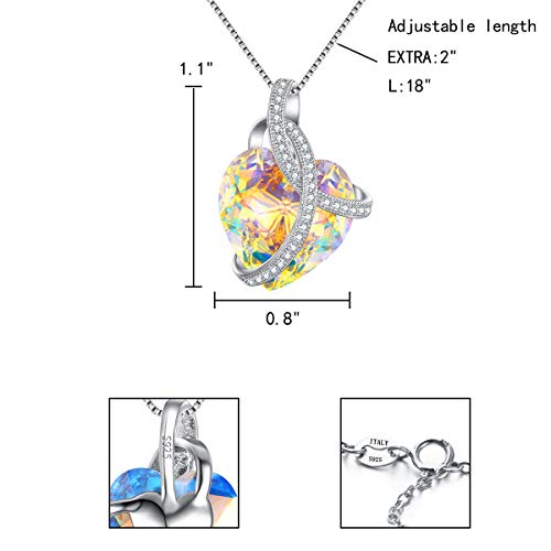 EleQueen Swarovski Crystals Heart Pendant Necklace-925 Sterling Silver-Cubic Zirconia Necklace-Gifts for Women, Box Chain 19'' Iridescent Aurora Borealis AB - Thumbnail 4