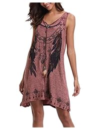 WUDODO Vestido de punto de solapa para mujer, sin mangas, sin mangas, con estampado de plumas