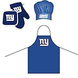 Pro Specialties Group NFL New York Giants Team Logo Barbeque Apron, Chef's Hat and Pot Holder Deluxe Set
