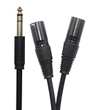 S.t-DX 6.35mm 1/4" TRS Male to 2 Dual XLR Male Microphone Stereo Audio Converter Adapter Cable Cord.