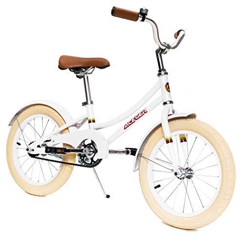 ACEGER Kids Bike for Girls with Basket, 16 inch with Kickstand, No Training Wheels (White, 16 inch)