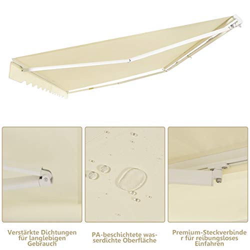 COSTWAY Markise mit kurbel, Balkonmarkise Sonnenschutz, Gelenkarmmarkise Sonnenmarkise Terrassenmarkise, Klemmmarkise… – Bild 8