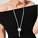 Z-Jeris Women Crystal Flower Pearl Pendant Long Chain Tassel Necklace (Silver)