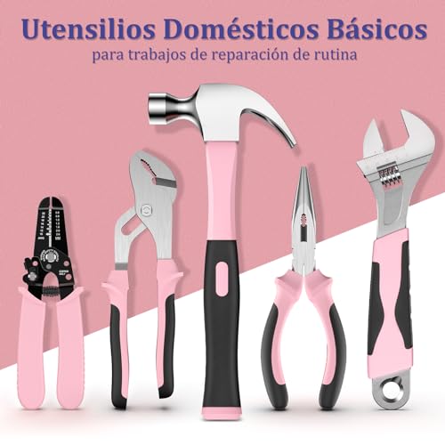 Sundpey Complete Tool Box 281 Pieces - Portable Tool Set with Ratchet Wrench Set Screwdriver Set Metric Hex Wrenches Pliers Pink