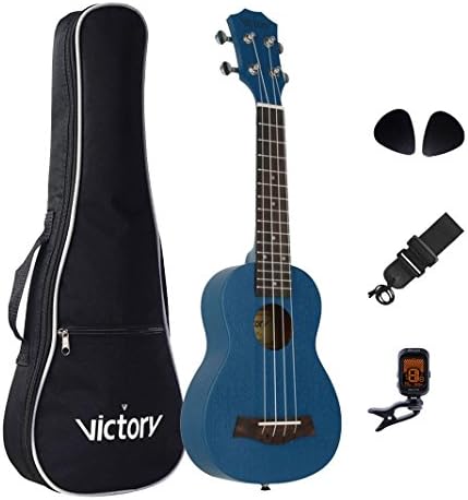 Deluxe 21' Soprano Ukulele set All Mahogany Aquila String FREE Gift Kit for Bag, Strap, Picks and Clip On Tuner- Blue Color (Good Choice For Sweet)