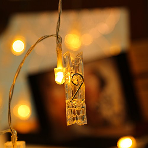 Led Photo Clip String Lights Indoor String Lights Seasonal Lighting Outdoor String Lights for Hanging Photos, Cards, Memos Home/Halloween/Birthday/Party Decorations Battery Powered White (20 LED)