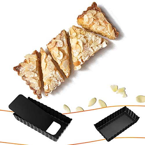 4 Inch Tart Pans, Mini Rectangular Tart Pan Quiche Pie Pan with Non-Stick Removable Bottom Baking Dish(4 Set/Black)