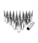 32 Pc Chrome Spike Lug Nuts14x1.5 Spiked Metal Lug Nuts Solid 1 Piece 4.5" Tall Acorn Lug Nut + 1 Special Design Key For Aftermarket Wheels Ford Chevy Dodge Heavy Duty Trucks M14x1.5 Made in USA