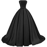 NIQIANZU Women's Strapless Satin Prom Dresses Long A-line Formal Evening Party Gowns with Pockets