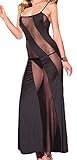 Modes Womens Plus Size Sheer Mesh Lingerie Nightwear Black Babydoll Long Gown L158