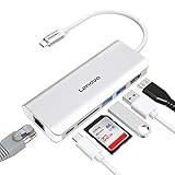 Lenovo USB C Hub, 6 in 1 USB C Adapter with Ethernet, 4K HDMI, USB C Power Delivery, 2 USB 3.0 Ports, SD Card Reader, Portable for The Mac Pro and Other Type C Laptops