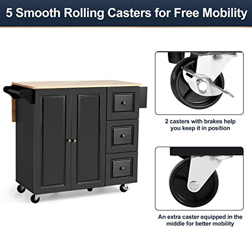 HOMHUM Rolling Kitchen Island Cart with Storage,Wood Tabletop Kitchen