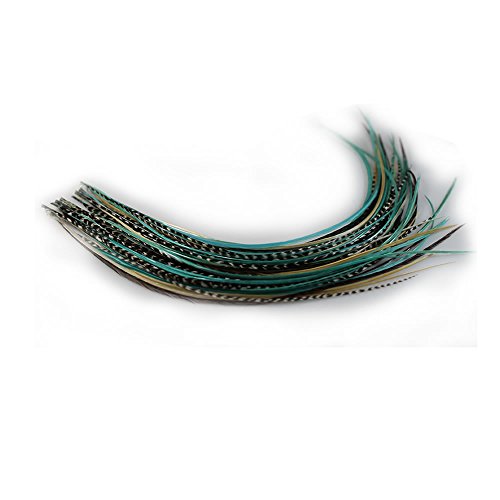5 Genuine 8"-10" Turquoise,brown,white & Grizzly Feathers for Hair Extension